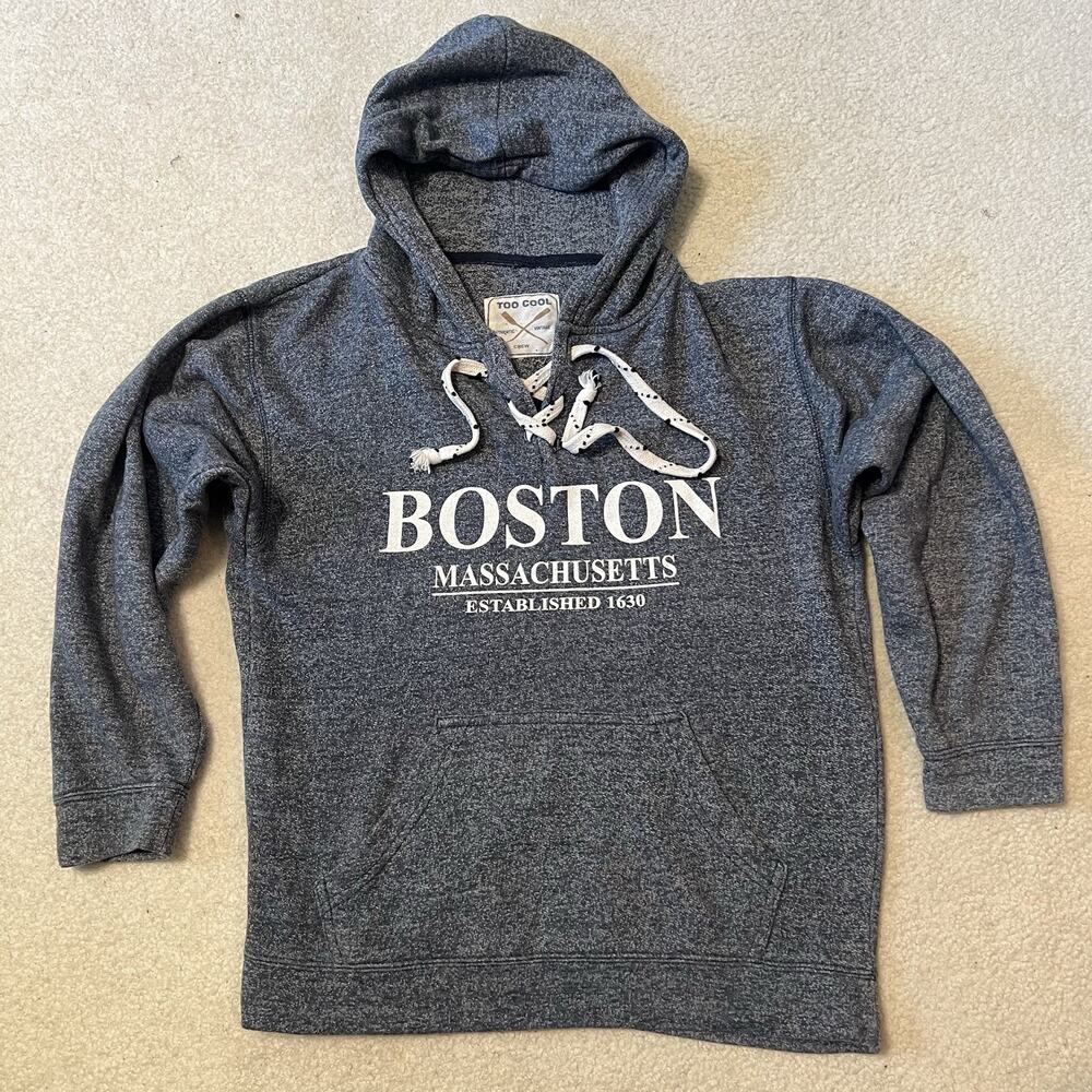 Boston Massachusetts Pullover Hoodie Heather Blue Graphic Sweatshirt Medium